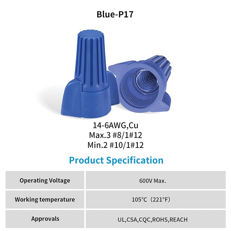 DICIO Blue Winged Wire Connectors Nuts Easy-Twist 100 PCs, UL Listed Red Wire Cap Electrical Connectors Screw-On Electrical Connector Kit 14-6 AWG for Connect Electrical Wiring - Image 2